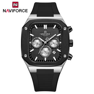 NAVIFORCE Men Watch Sport Casual Waterproof Original Quartz Chronograph Watch Square Calendar Luminous Display Watches Silicone Strap