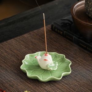PYA94 Zen Chinese Style Incense Burner Ceramic Frog Censer Holder Funny Leaf Incense Stick Burner For Household Aroma