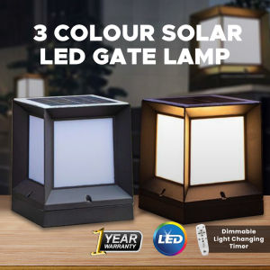 MODERN 3 COLOUR SOLAR LED GATE LAMP OUTDOOR PILLAR LAMP