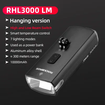 ROCKBROS 1000/1500LM Pendent Bike Front Light Bright Longshot Type-C Charging Rechargeable Bike Headlight Waterproof Bicycle Front Light for Night Riding