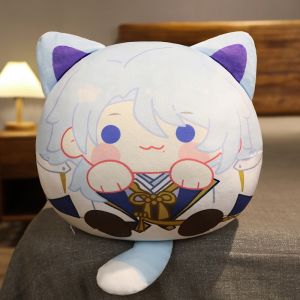 Genshin Impact Hu Tao Cat Ear Dango Plush Pillow Soft Round Throw Cushion withPlush Keychain Anime Peripheral Gift