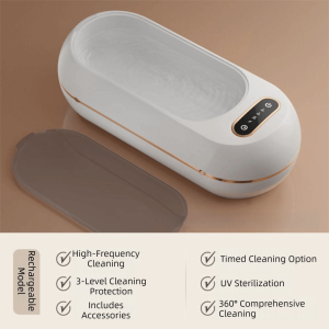 TIMES LORD 360° Deep Cleaning Versatile Ultrasonic Cleaning Machine Portable 3 modes Household Glasses Cleaner Durable Multifunctional Jewelry Stain Removal Machine for Ring Glasses Makeup Brush