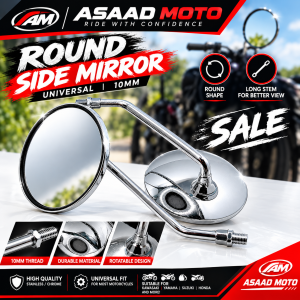 YAMAHA XTZ 125 | Side Mirror CHROME STEM ROUND TYPE LONG STEM UNIVERSAL 079