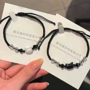 [fenggongshuode] 2Pcs Cute Cat Pendant Hand Woven Bracelets Fashion Versatile Women Daily Vacation Wearing Jewelry Gift