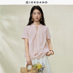 Giordano Women Floral tie small V-neck woven short sleeve shirt - High Quality Free Shipping 18346707