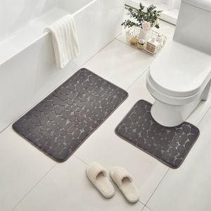 Goose Egg Stone Embossed Coral Plush Bathroom Two Piece Set Toilet Non Slip Floor Mat
