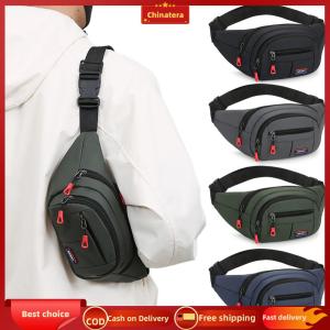 [Chinatera Malll]Men Women Crossbody Bag with 4-Zipper Pockets Sling Bag with Adjustable Strap Belt Bag for Travel Hiking Running