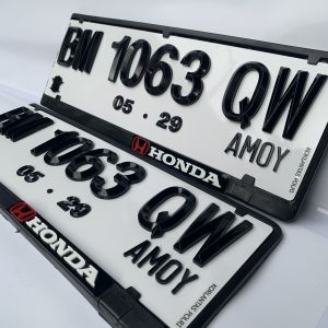Plat Nomor Mobil Timbul Mewah PUTIH Lancip Segi 5 Piramid Free Cover dengan Label Merk Mobil