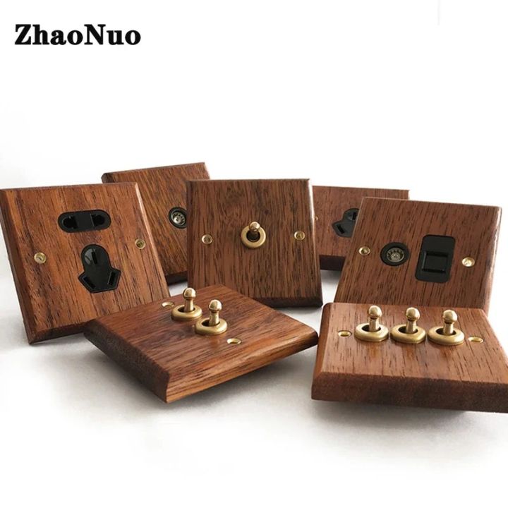 【Limited stock】 86 Type Solid Wood Panel Wall Toggle Switch Retro Brass ...