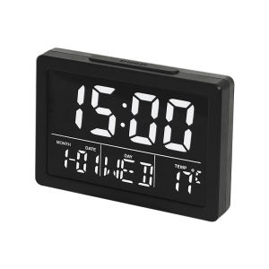 【SKIT SG】Digital LCD Alarm LED Table Clock with Volume Control and Brightness Adjustment 8 Bell Sound Large Display BackLight Voice Control Calendar Thermometer Temperature Snooze  for Bedside Desktop Home Deco Powered by AAA Battery/Type-C USB Cable
