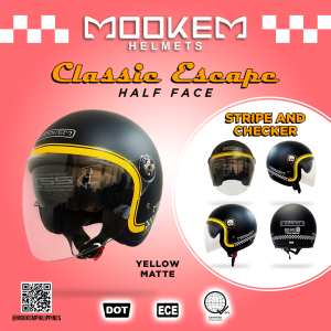Mookem Helmet -  Classic Escape - Stripe and Checker - Classic Half Face Dual Visor