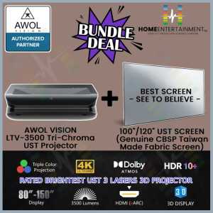 AWOL VISION LTV-3500 PRO AWOL 3500 PRO TRI-CHROMA ULTRA SHORT THROW 3600 ANSI LUMEMS 4K LASER PROJECTOR WITH 100|120 INCH BEST GENUINE CBSP TAIWAN MADE FABRIC UST SCREEN (IN STOCK)