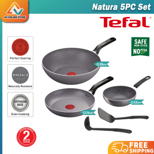Tefal Natura 5 Pcs Set B226S595 (Wokpan 28cm Wokpan 16cm Frypan 24cm Ladle & Spatula) Cookware Sets Kuali