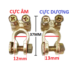 Bộ 2 Đầu Ốc Kẹp Cọc Bình Acquy Cho Xe Ô Tô Gồm 1 Đầu Dương (+) Và 1 Đầu Âm (-) Vặn Đai Ốc Để Siết Chặt Dây Dẫn Điện