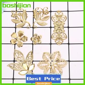 bashijian 50Pcs Vintage Metal Leaf Filigree Flower Slice Charms DIY Craft Jewelry Making