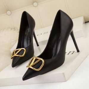 [Free Shipping] Four Seasons Ultra High Korean Style Single Shoes Autumn New High Heels Stiletto Pointed Toe Shallow Mouth Fashionable Korean Style Metal Buckle