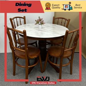 EWJ 915 3ft Round Laminate Mable + Rubber wood Shanghai Chair Dining Set Waterproof Laminate Mable White /Meja Makan 4 & 6 orang Murah Cantik Moden