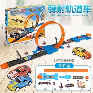 Set Kereta Luncur Mainan Launcher Track Car Toy Fast Track Racer Set Ejection Slide Racing Kids Gift