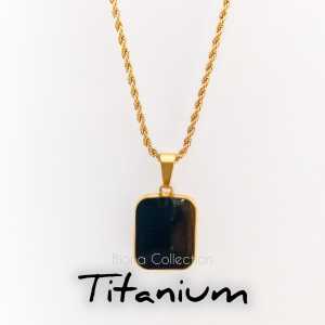 BESTT SELLERR !! Kalung wanita Titanium tambang gold dengan liontin kotak batu hitam anti karat dan tidak luntur.