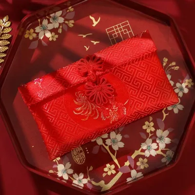 phong bì lì xì đám cưới MMLUCK Tua rua vải thổ cẩm Phong bì Đỏ Thổ Cẩm Lễ Hội Mùa Xuân Lời chúc mừng năm mới Túi đựng tiền năm mới Truyền thống Lời chúc tốt đẹp nhất Túi đựng tiền 2026 Đám cưới Trung Quốc