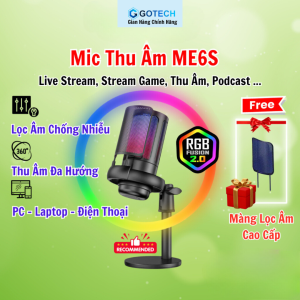 Mic thu âm ME6S Mic livestream có màng lọc tạp âm Micro sử dụng cho PC-Laptop-Điện thoại Led RGB