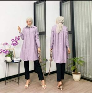 Zella Tunik polos polo linen kancing depan belakang|| kemeja wanita polos tunik pololinen