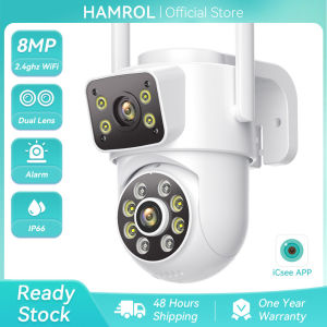 Hamrol Dual Lens Dual Screen 4K 8MP PTZ WiFi Camera Two Way Audio Outdoor Security Wireless CCTV