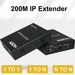 200M HDMI Ethernet Extender HDMI To Rj45 Port Over Cat5e Cat6 Network Cable Video Converter Transmitter Receiver 1080p for Camera Laptop PC To TV Monitor Support Multi TX RX