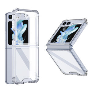 Four-Corner Air Cushion Z Flip 5 6 7FE Clear Anti-Drop Case Phone Cover Hinge Protection Samsung Galaxy Z Flip6 Casing PC+TPU Shockproof Durable Transparent Case with Ring Holder