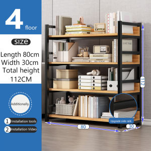 XUXU Wooden Bookshelf 6 Tier Rak Besi Modern House Metal Frame Rak Buku Living Room Storage Shelf Student Minimalist Display Stand Floor Standing 书架