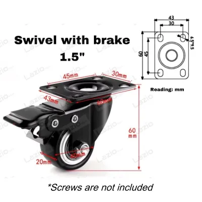 Heavy duty Polyurethane (PU) castor swivel rotate rigid 360 degree with brake black wheel roller for trolley furniture