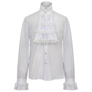 New Medieval Mens Shirts Turtlenecks Vintage Bandage Victorian Ruffles Gothic Male Jabot Blouse Tops Groom Casual Outfit