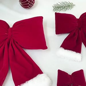 Red Velvet Bow Ornament 3D Puffy Bowknot Hanging Decor for Christmas Tree Wreath Staircase