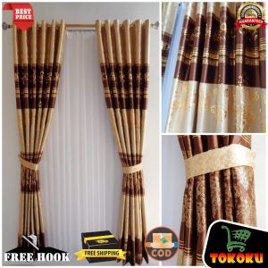 Gorden Pintu Dan Jendela Panjang  Material Blackout Import Motif Batik Print Emas Model Smokring