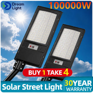 【BUY 1 TAKE 4】 100000W Solar street light Solar light outdoor heavy duty waterproof IP68 48500mAH Solar lamps energy saving motion sensor round Garden light Automatic spot light with sense remote control