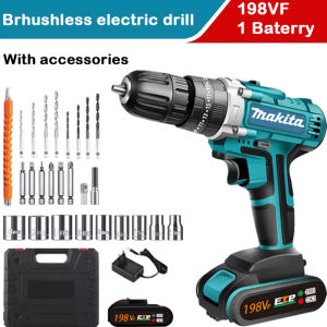 Cordless Impact Drill Multi-Function Power Drill & Brushless Electric Screwdriver Set with Dual-Speed Rechargeable Lithium Battery Speed Regulation LED Work Light Anti-Slip Handle and Precision Steel Gears