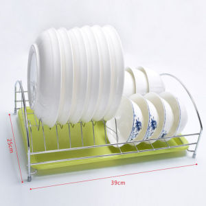 2-Tier Stainless Steel Dish Drying Rack Rustproof Kitchen Organizer Space Saver Dish Rack with Drain Tray for Plates Cups Knives Utensils