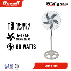 [ONLINE EXCLUSIVE] Dowell 16-Inch Stand Fan | 5-Leaf Banana Blade | Powerful Electric Stand Fan | Oscillating Fan | STF5-288