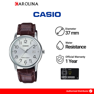 Jam Tangan Pria Casio General MTP-V002L-7B2 Analog Quartz Watch Silver Dial Brown Leather Strap