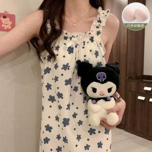 Girls Foam with Chest Pad Detachable Sleeveless Suspender Womens Nightdress Summer Thin Style for Princess Style Loungewear