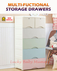 【Type C】Cabinet 4/5/6/7 Tier - Plastic Storage Box Drawer Organizer Container Rack/ Cartoon Design Available / Rainbow