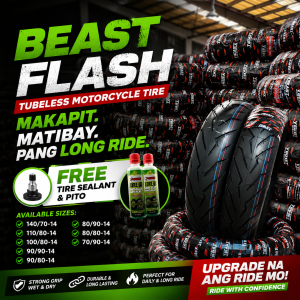 BEAST FLASH Premium Tubeless Tire | Sulit Bundle with FREE Tire Sealant & Valve | Perfect for Click Mio NMAX Aerox & More