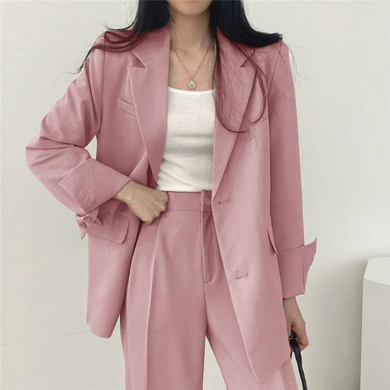 Plus Size S-3XL Women Blazer Jacket Pants Set Slim Loose Spring