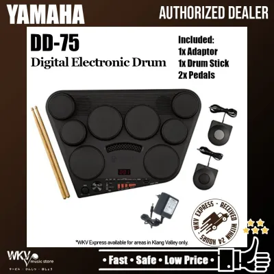Yamaha DD-75 Portable Digital Drums Electronic Drum Kit Free Drumstick Pedal Adaptor (DD75 / DD 75