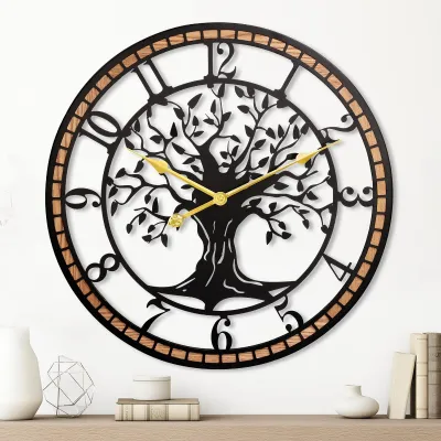 Large Wall Clock Silent Non Ticking Metal Wall Clock Decorative Modern Living Room Wall Clock Tree Design 40cm 60cm