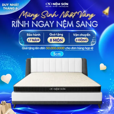 [Mua 1 Tặng 8] - Nệm Cao Su Thiên Nhiên nguyên khối 5cm - Nệm Sơn - Bản Cải Tiến Vải Gấm Cao Cấp