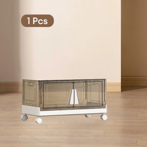 Foldable Storage Box with Wheel Cabinet Transparent Stackable Organizers Household Storage Cabinet