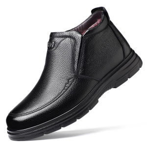CHMOZYF Mens Genuine leather Boots New Comfortable Autumn Winter Outdoor Warm Plush Casual Thick Soled Wear-resistant Boots