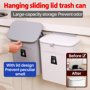 Hanging Sliding Lid Trash Can 9l Trash Can With Cover Household Punch-Free Wall-Mounted Storage Bucket Trash Bin
