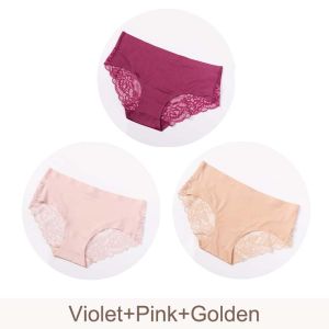 ECMLN 3PCS Womens Lace Ice Silk Panties Seamless Briefs Underwear Panties